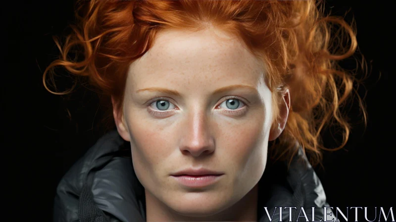 Intense Portrait of a Young Woman with Red Hair AI Image