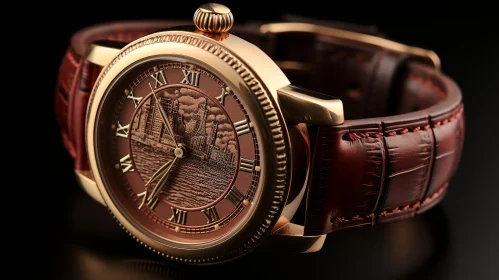 Luxury Wristwatch with Engraved Cityscape Dial