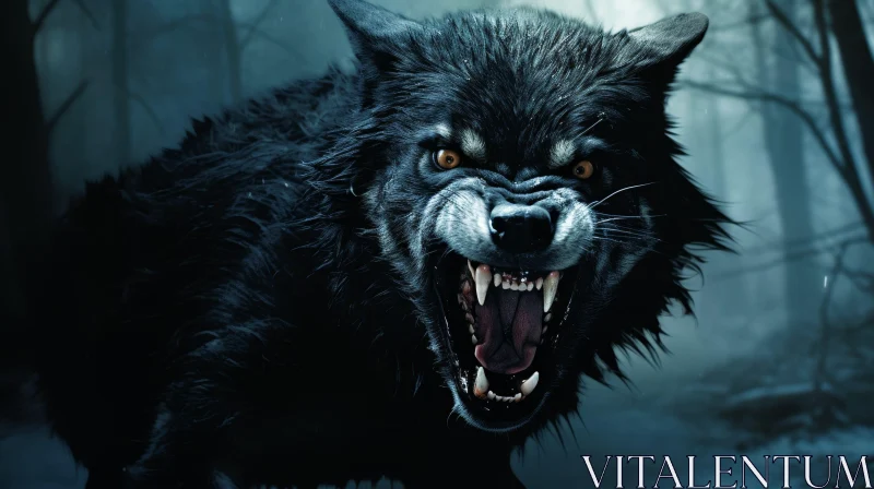 Menacing Werewolf in Dark Forest - Digital Painting AI Image