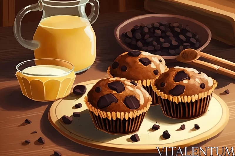AI ART Realistic Muffins and Cup of Milk Illustration | 2D Game Art