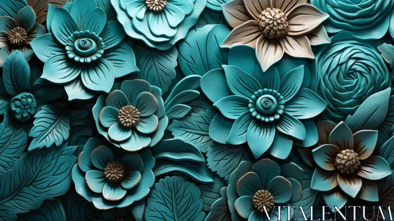 Serene Blue and Green Floral Composition AI Image