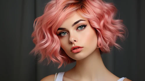 Serious Pink-Haired Woman Portrait
