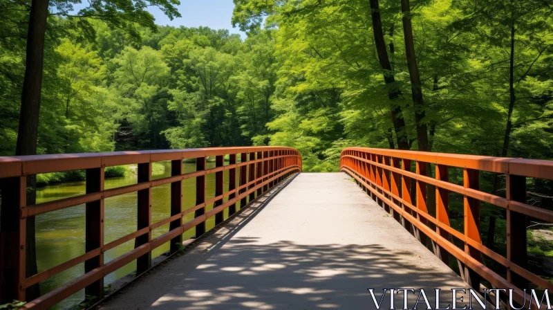 Tranquil Nature Scene: Wooden Bridge in Park AI Image