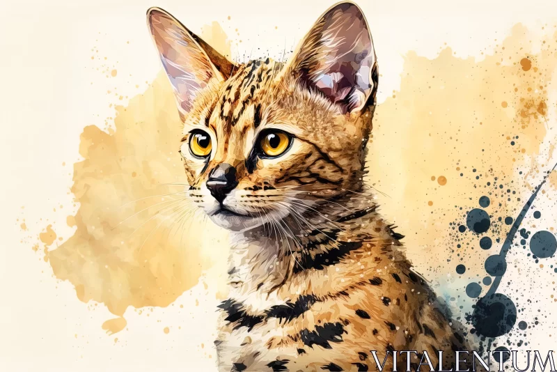 Watercolor Illustration of a Realistic Cheetah Striped Cat AI Image