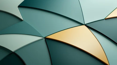 Abstract 3D Green and Blue Curved Shapes with Golden Element