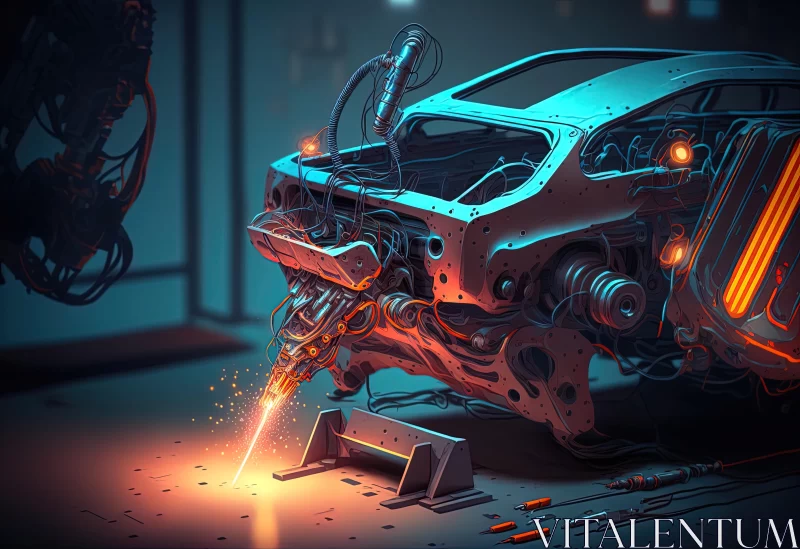 Captivating Car Artwork with Cyberpunk Realism and Luminous Colors AI Image