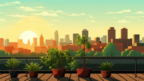 Cityscape Rooftop Terrace at Sunset
