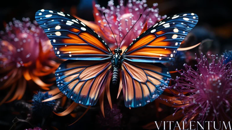 Colorful Butterfly Close-Up on Purple Flower AI Image