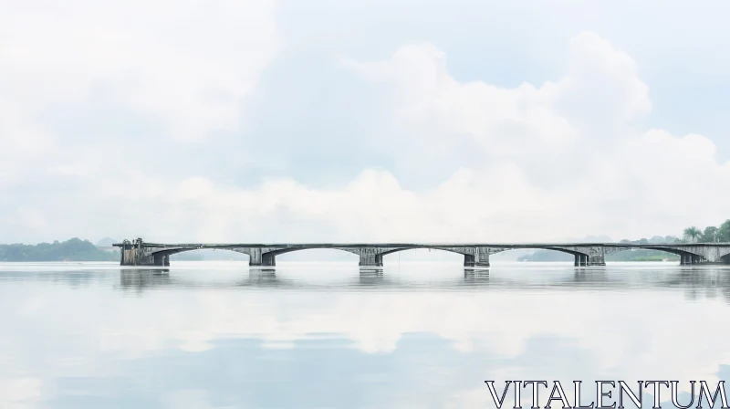 Concrete Bridge Over Calm River AI Image