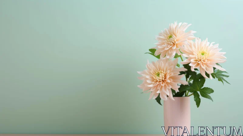 Dahlia Flowers Still Life Composition on Green Background AI Image