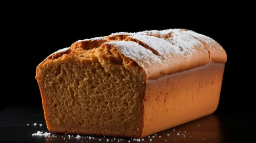 Delicious Loaf Cake with Powdered Sugar on Black Background