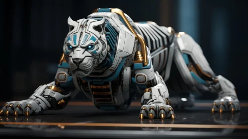 Futuristic Robotic Tiger in Blue and White