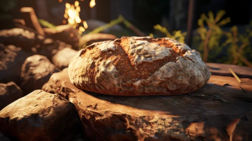 Golden-Brown Crusted Bread on Wooden Stump