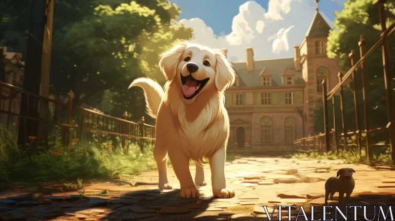 Happy Golden Retriever Dog in Park AI Image