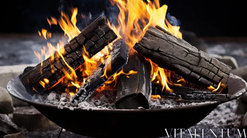 Intense Fire in Metal Bowl - Fiery Scene Captured AI Image