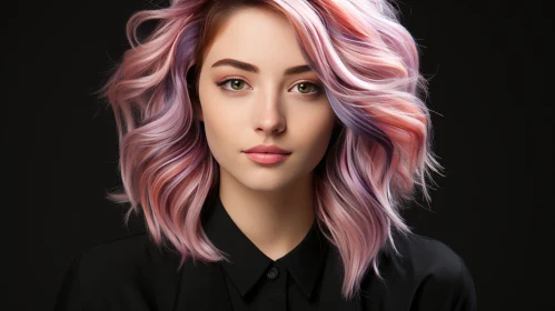 Serious Young Woman with Pink and Purple Hair