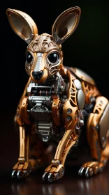 Steampunk Kangaroo 3D Rendering - Metal with Golden Finish