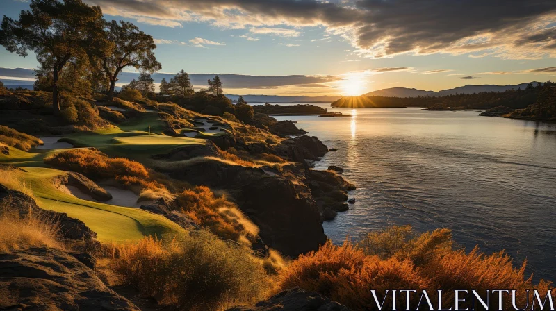AI ART Tranquil Sunset Landscape of a Golf Course