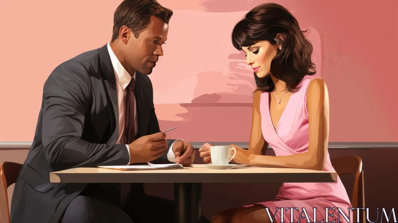 Cafe Scene: Man and Woman in a Realistic Setting AI Image