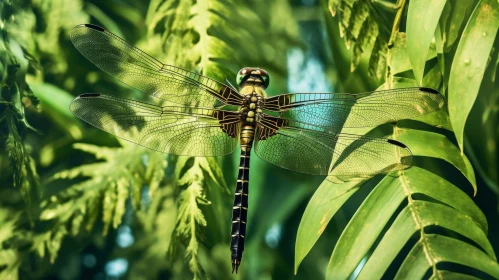 Dragonfly on Green Leaf - Nature Insect Photography
