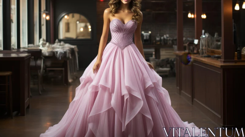Elegant Woman in Pink Evening Gown AI Image