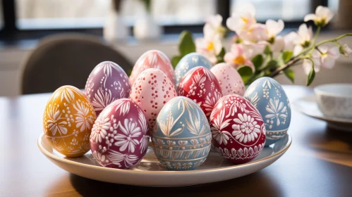 Exquisite Easter Eggs on Plate - Joyful Celebration