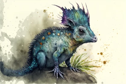 Giant Lizard Fantasy Concept Art - Colorful Ink Wash Paintings