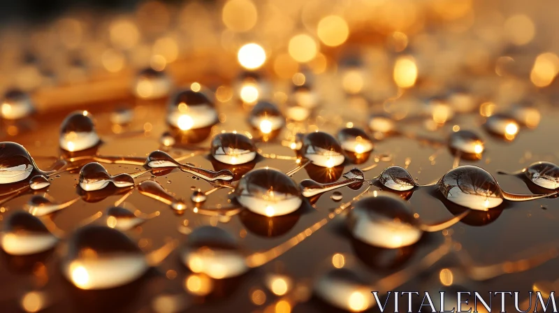 Golden Light Water Droplets Close-Up AI Image