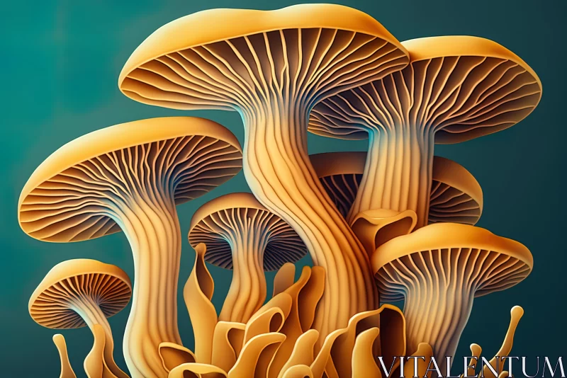 Intricate 3D Mushroom Illustrations on Blue Background AI Image