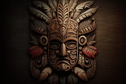 Intricate Wooden Mask with Detailed Feather Rendering | Maya Inspired Art