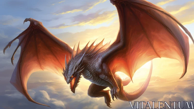 Majestic Flying Dragon Digital Painting AI Image