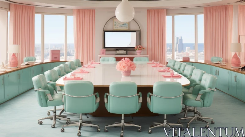 Modern Office Conference Room in Pastel Colors AI Image