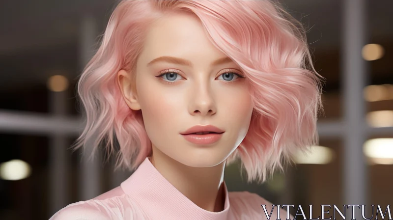 AI ART Pink-Haired Woman Portrait - Close-Up Shot
