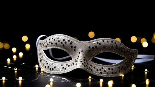 Silver Masquerade Mask Studio Shot with Fairy Lights