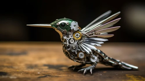 Steampunk Metal Hummingbird Close-Up