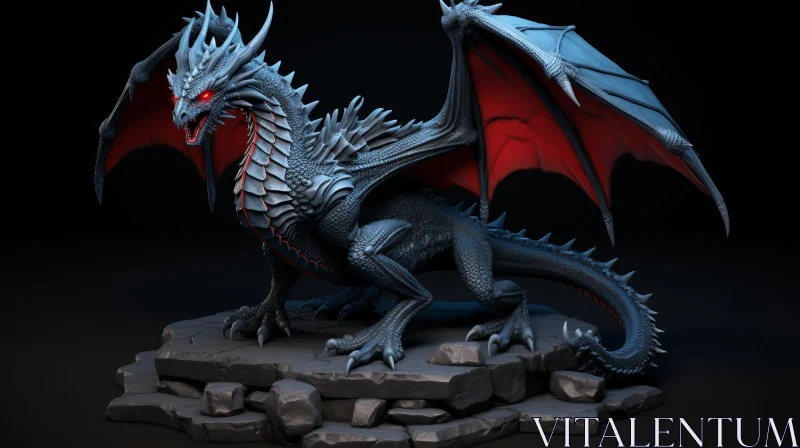 Black and Red Dragon 3D Rendering AI Image