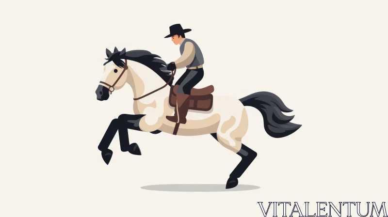 Cowboy Riding Horse Illustration AI Image