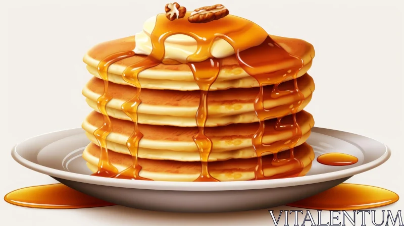 Delicious Fluffy Pancakes with Butter and Syrup AI Image