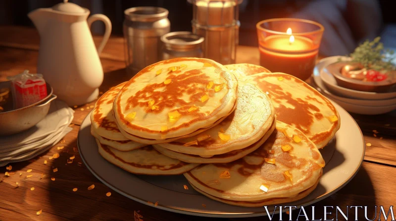 Delicious Pancakes with Butter and Syrup on Plate AI Image