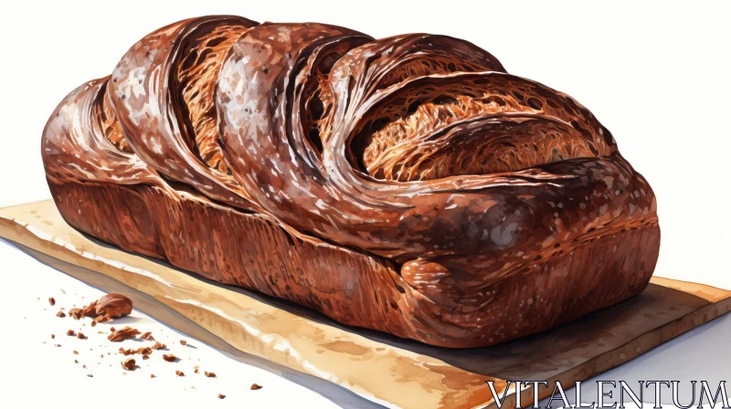 Delicious Watercolor Painting of a Crusty Bread Loaf AI Image