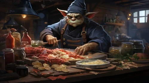 Fantasy Goblin Chef Illustration in Tavern