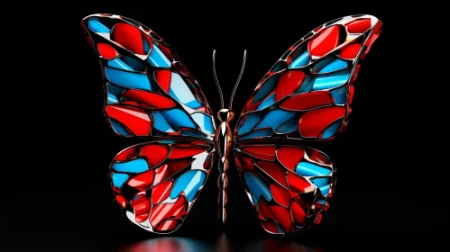 Glass Butterfly 3D Rendering on Reflective Surface