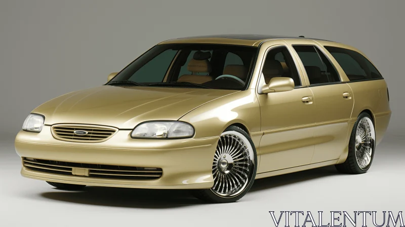 Golden Car with Multiple Rims - Traditional-Modern Fusion AI Image