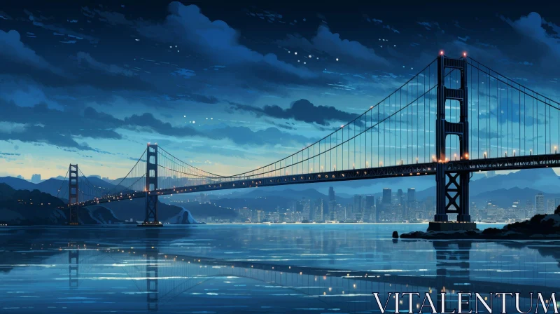 AI ART Golden Gate Bridge Night Reflection in San Francisco