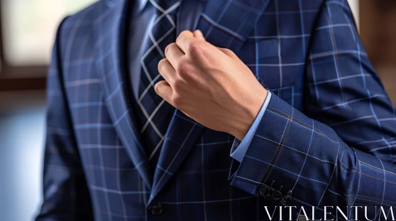 Man Adjusting Blue Suit Jacket Close-Up Photo AI Image