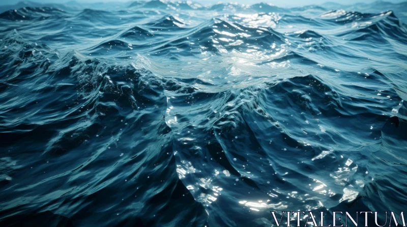 Ocean Surface Blue Water Waves Sun Bright Detailed Realistic AI Image