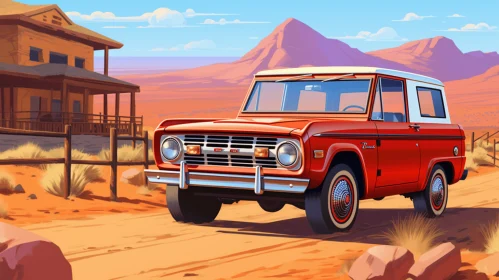 Red Truck Crossing a Desert: A Fusion of Pop Art and Hyper-Realism