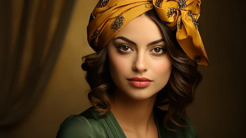 Beautiful Woman Portrait with Yellow Turban