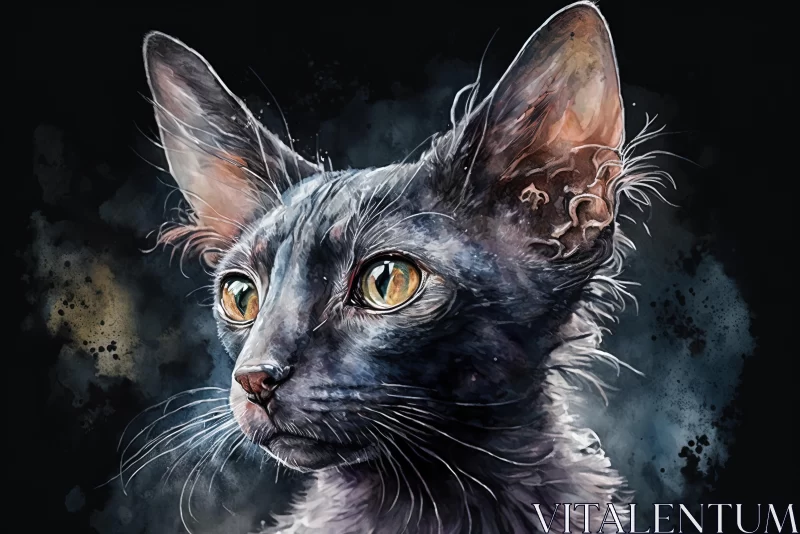 Black Sphynx Cat Painting by Ryan Schmid - Detailed Atmospheric Portraits AI Image