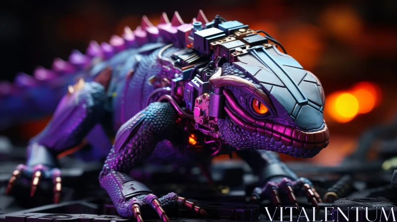 AI ART Blue and Purple Robotic Lizard - 3D Rendering
